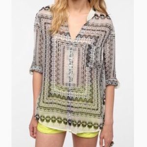 Urban Outfitters Aztec Sheer Button-down Blouse